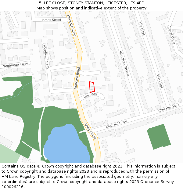 5, LEE CLOSE, STONEY STANTON, LEICESTER, LE9 4ED: Location map and indicative extent of plot
