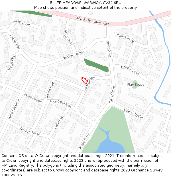 5, LEE MEADOWE, WARWICK, CV34 6BU: Location map and indicative extent of plot