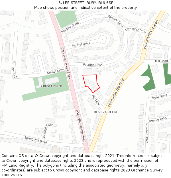 5, LEE STREET, BURY, BL9 6SF: Location map and indicative extent of plot