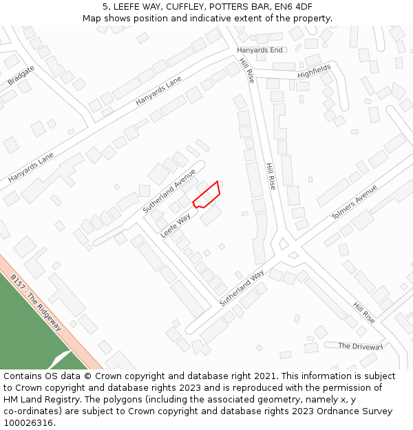 5, LEEFE WAY, CUFFLEY, POTTERS BAR, EN6 4DF: Location map and indicative extent of plot