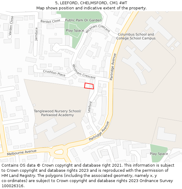 5, LEEFORD, CHELMSFORD, CM1 4WT: Location map and indicative extent of plot