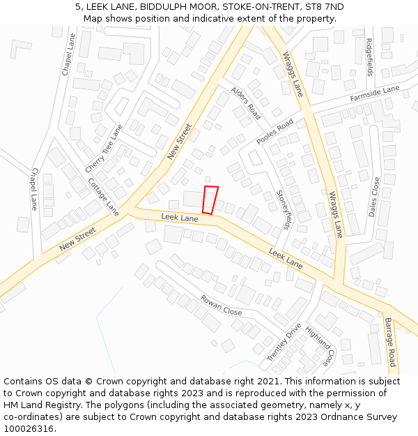 5, LEEK LANE, BIDDULPH MOOR, STOKE-ON-TRENT, ST8 7ND: Location map and indicative extent of plot