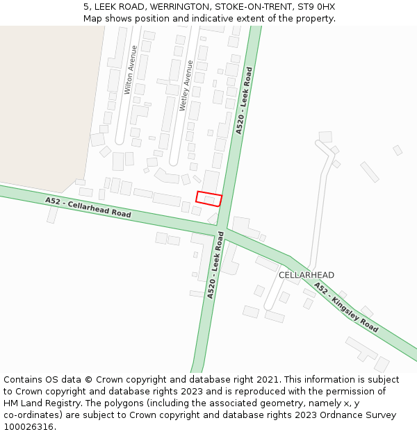 5, LEEK ROAD, WERRINGTON, STOKE-ON-TRENT, ST9 0HX: Location map and indicative extent of plot