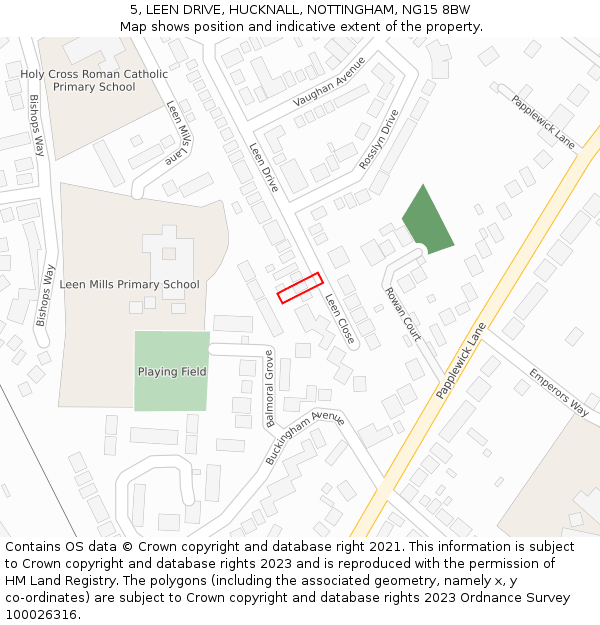 5, LEEN DRIVE, HUCKNALL, NOTTINGHAM, NG15 8BW: Location map and indicative extent of plot