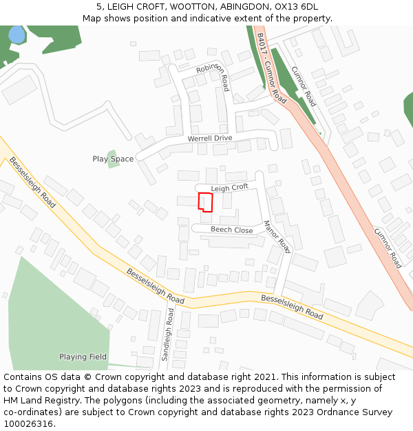 5, LEIGH CROFT, WOOTTON, ABINGDON, OX13 6DL: Location map and indicative extent of plot
