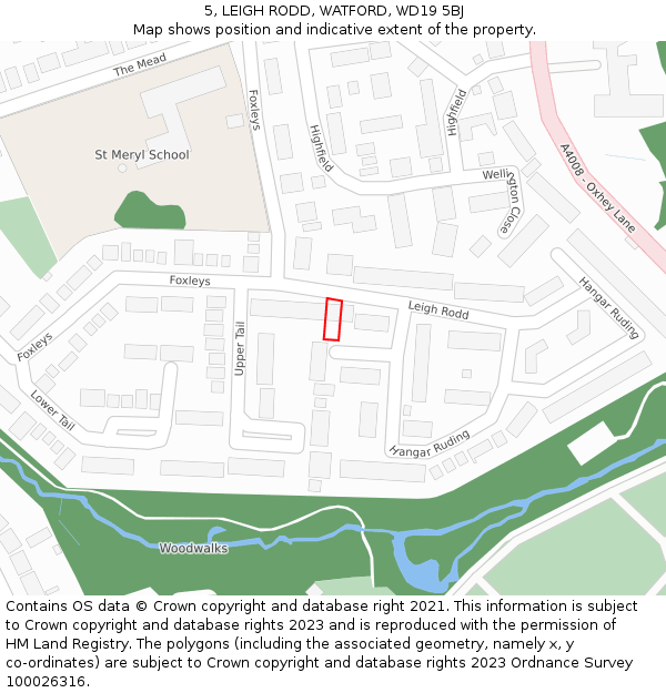 5, LEIGH RODD, WATFORD, WD19 5BJ: Location map and indicative extent of plot