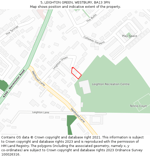 5, LEIGHTON GREEN, WESTBURY, BA13 3PN: Location map and indicative extent of plot