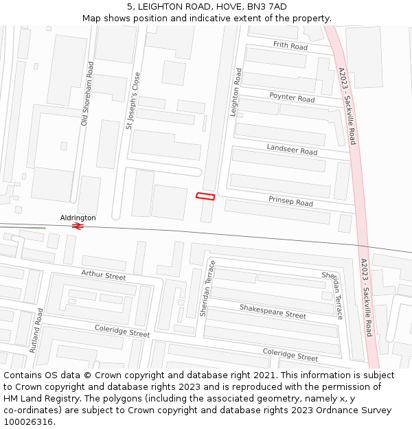 5, LEIGHTON ROAD, HOVE, BN3 7AD: Location map and indicative extent of plot