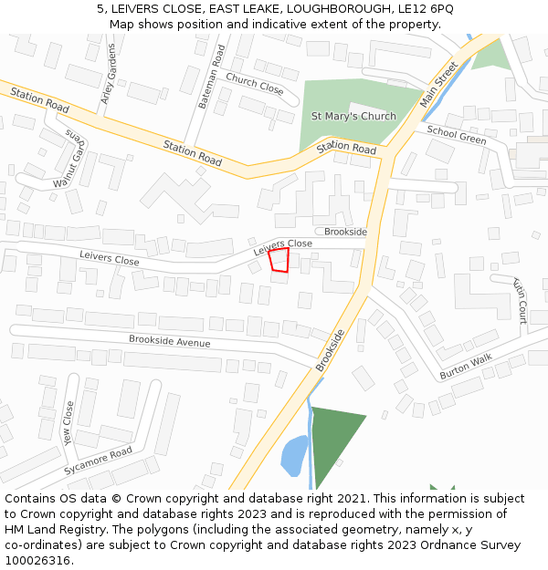 5, LEIVERS CLOSE, EAST LEAKE, LOUGHBOROUGH, LE12 6PQ: Location map and indicative extent of plot
