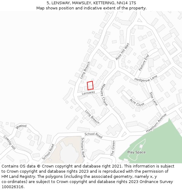 5, LENSWAY, MAWSLEY, KETTERING, NN14 1TS: Location map and indicative extent of plot