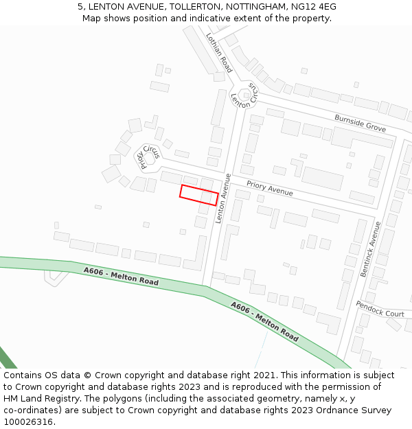 5, LENTON AVENUE, TOLLERTON, NOTTINGHAM, NG12 4EG: Location map and indicative extent of plot