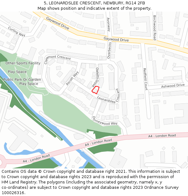 5, LEONARDSLEE CRESCENT, NEWBURY, RG14 2FB: Location map and indicative extent of plot