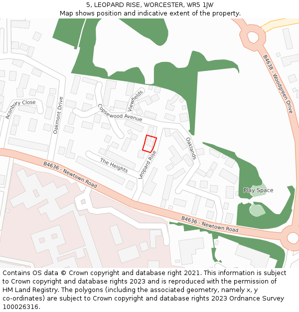 5, LEOPARD RISE, WORCESTER, WR5 1JW: Location map and indicative extent of plot