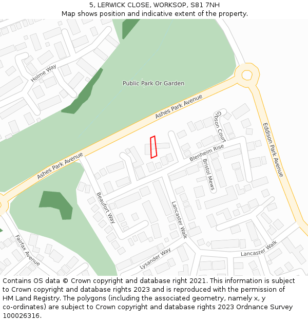 5, LERWICK CLOSE, WORKSOP, S81 7NH: Location map and indicative extent of plot