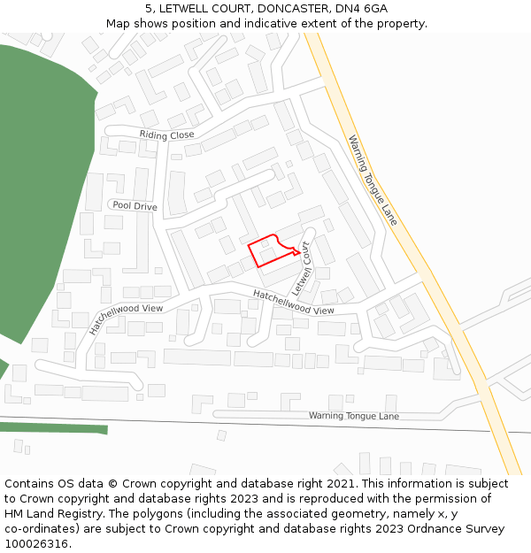 5, LETWELL COURT, DONCASTER, DN4 6GA: Location map and indicative extent of plot