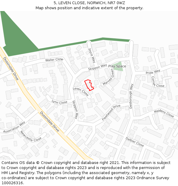 5, LEVEN CLOSE, NORWICH, NR7 0WZ: Location map and indicative extent of plot