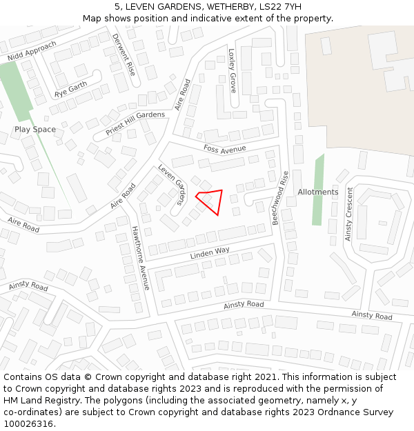 5, LEVEN GARDENS, WETHERBY, LS22 7YH: Location map and indicative extent of plot