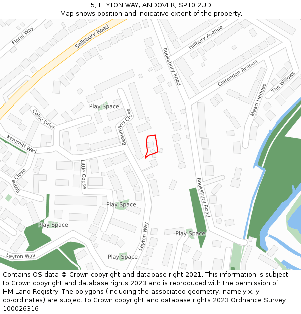 5, LEYTON WAY, ANDOVER, SP10 2UD: Location map and indicative extent of plot