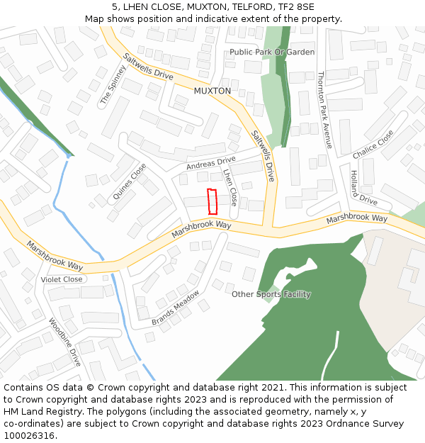 5, LHEN CLOSE, MUXTON, TELFORD, TF2 8SE: Location map and indicative extent of plot