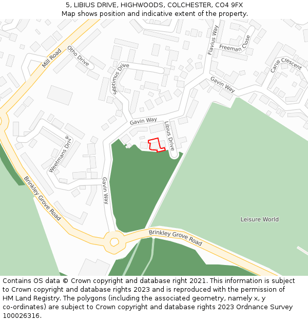 5, LIBIUS DRIVE, HIGHWOODS, COLCHESTER, CO4 9FX: Location map and indicative extent of plot