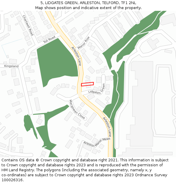 5, LIDGATES GREEN, ARLESTON, TELFORD, TF1 2NL: Location map and indicative extent of plot