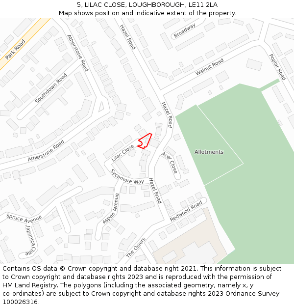 5, LILAC CLOSE, LOUGHBOROUGH, LE11 2LA: Location map and indicative extent of plot