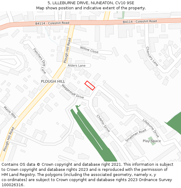 5, LILLEBURNE DRIVE, NUNEATON, CV10 9SE: Location map and indicative extent of plot