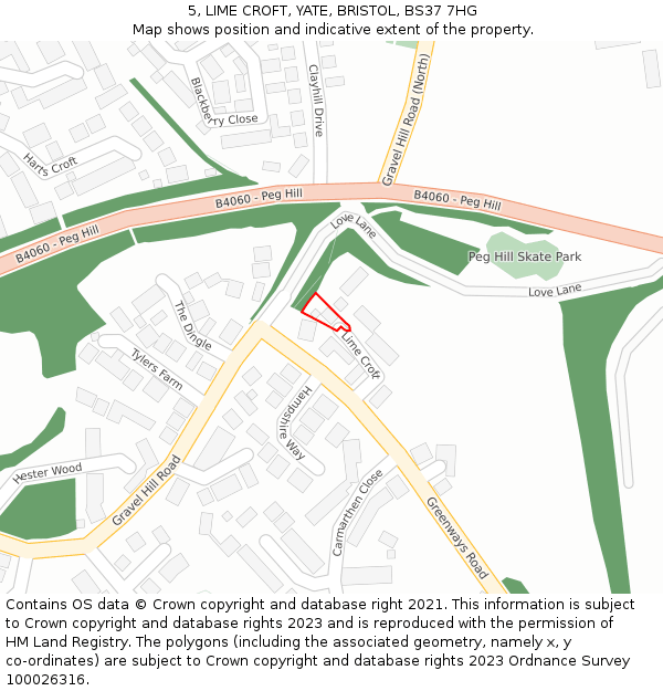 5, LIME CROFT, YATE, BRISTOL, BS37 7HG: Location map and indicative extent of plot
