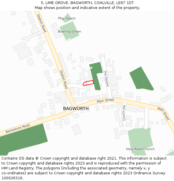 5, LIME GROVE, BAGWORTH, COALVILLE, LE67 1DT: Location map and indicative extent of plot