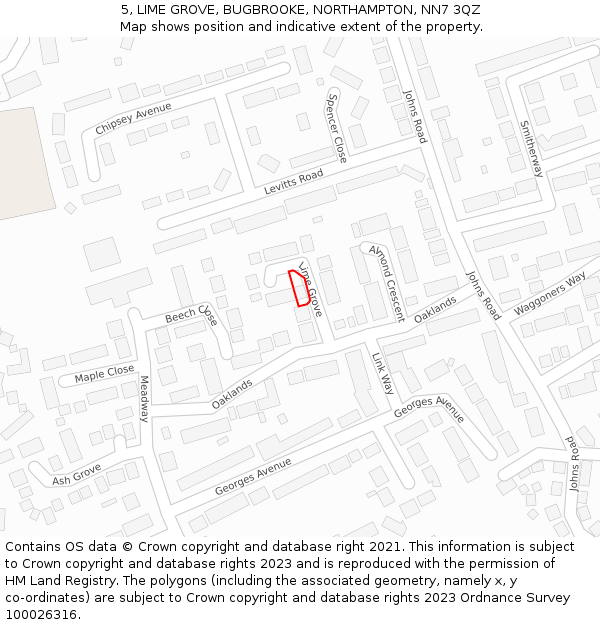 5, LIME GROVE, BUGBROOKE, NORTHAMPTON, NN7 3QZ: Location map and indicative extent of plot