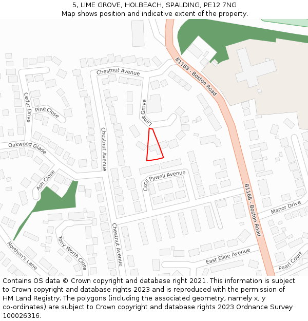 5, LIME GROVE, HOLBEACH, SPALDING, PE12 7NG: Location map and indicative extent of plot