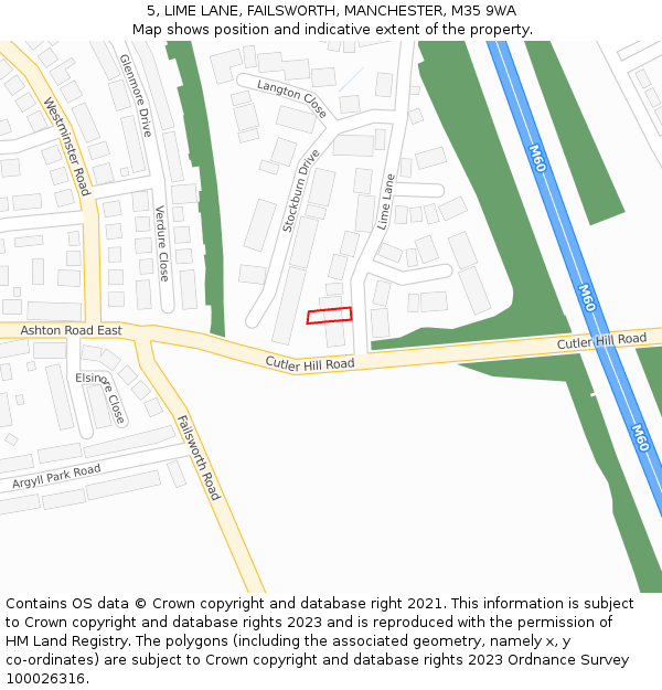 5, LIME LANE, FAILSWORTH, MANCHESTER, M35 9WA: Location map and indicative extent of plot