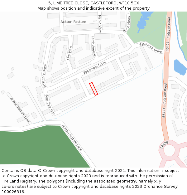 5, LIME TREE CLOSE, CASTLEFORD, WF10 5GX: Location map and indicative extent of plot