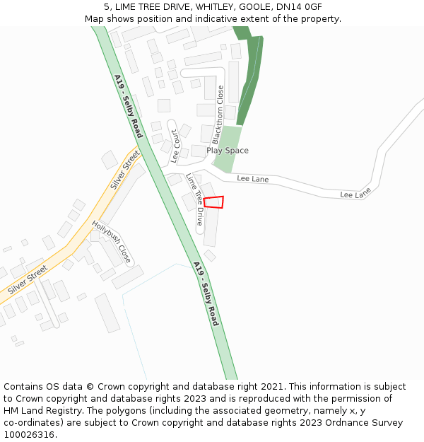 5, LIME TREE DRIVE, WHITLEY, GOOLE, DN14 0GF: Location map and indicative extent of plot