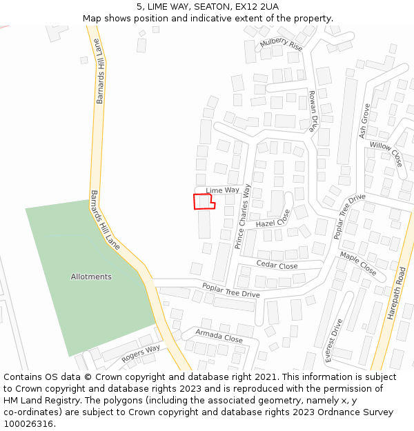 5, LIME WAY, SEATON, EX12 2UA: Location map and indicative extent of plot
