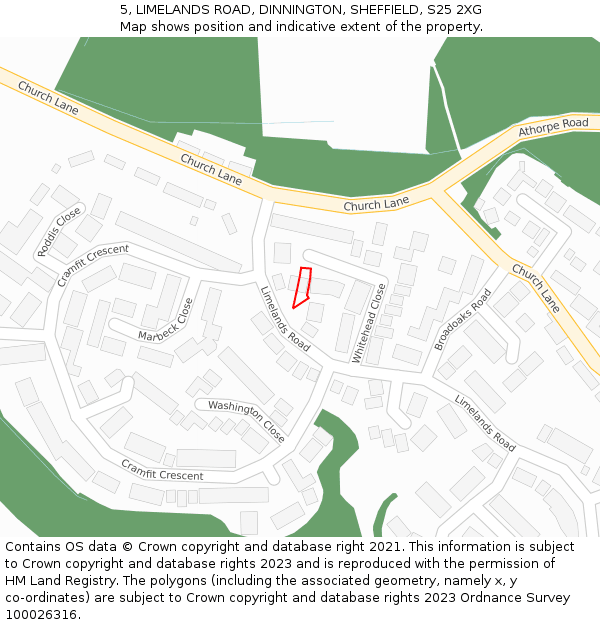 5, LIMELANDS ROAD, DINNINGTON, SHEFFIELD, S25 2XG: Location map and indicative extent of plot