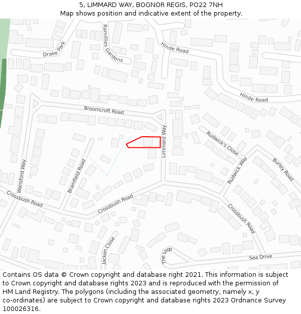 5, LIMMARD WAY, BOGNOR REGIS, PO22 7NH: Location map and indicative extent of plot