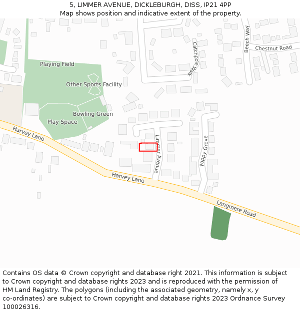 5, LIMMER AVENUE, DICKLEBURGH, DISS, IP21 4PP: Location map and indicative extent of plot
