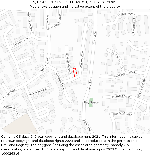5, LINACRES DRIVE, CHELLASTON, DERBY, DE73 6XH: Location map and indicative extent of plot