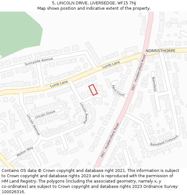 5, LINCOLN DRIVE, LIVERSEDGE, WF15 7NJ: Location map and indicative extent of plot