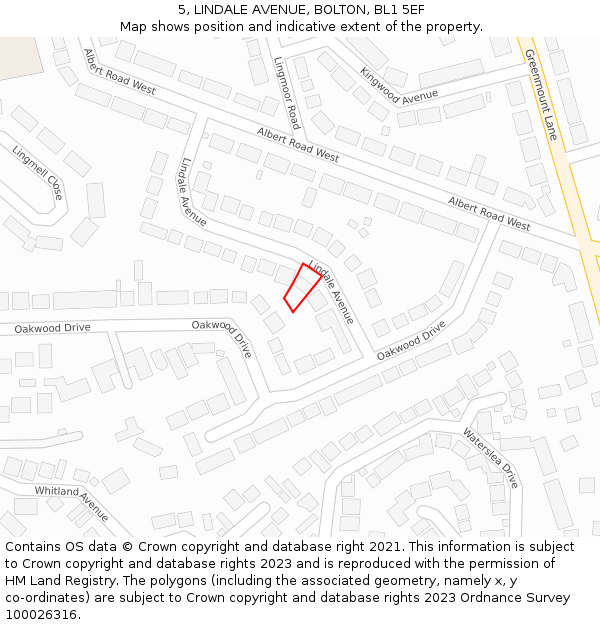 5, LINDALE AVENUE, BOLTON, BL1 5EF: Location map and indicative extent of plot