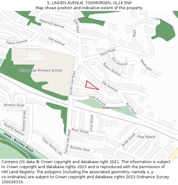 5, LINDEN AVENUE, TODMORDEN, OL14 5NP: Location map and indicative extent of plot
