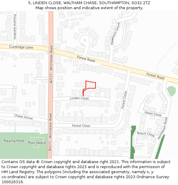 5, LINDEN CLOSE, WALTHAM CHASE, SOUTHAMPTON, SO32 2TZ: Location map and indicative extent of plot