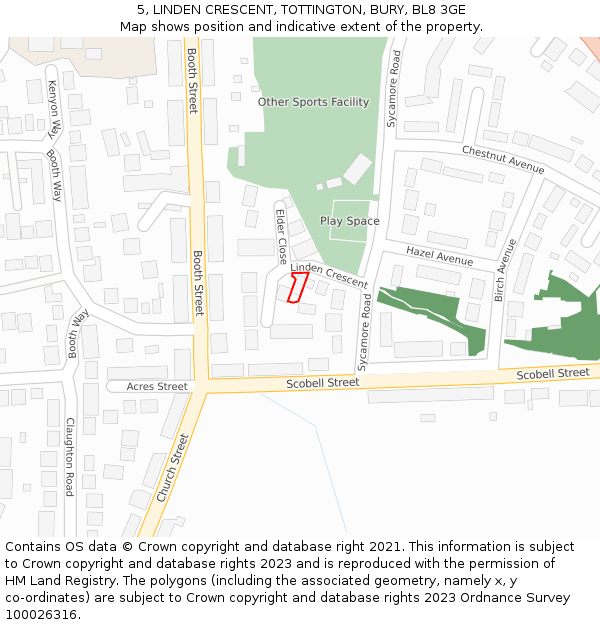 5, LINDEN CRESCENT, TOTTINGTON, BURY, BL8 3GE: Location map and indicative extent of plot