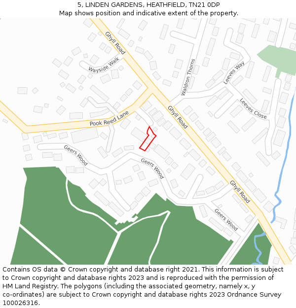 5, LINDEN GARDENS, HEATHFIELD, TN21 0DP: Location map and indicative extent of plot