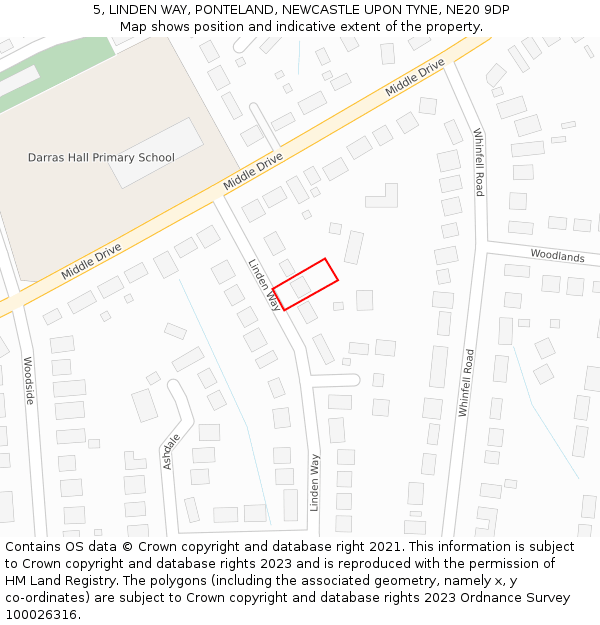 5, LINDEN WAY, PONTELAND, NEWCASTLE UPON TYNE, NE20 9DP: Location map and indicative extent of plot