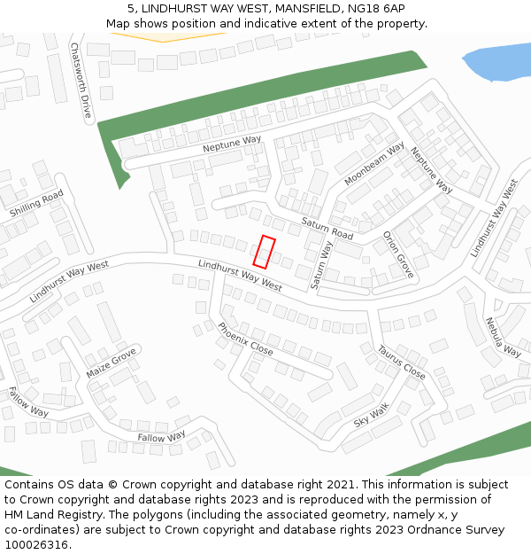 5, LINDHURST WAY WEST, MANSFIELD, NG18 6AP: Location map and indicative extent of plot