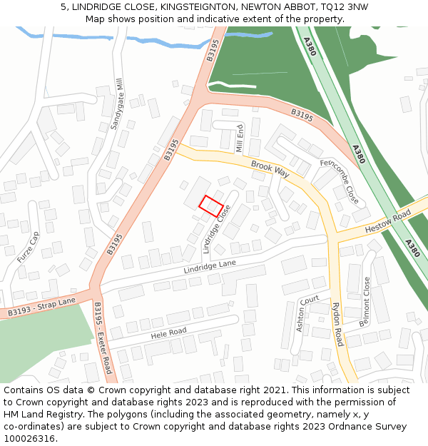 5, LINDRIDGE CLOSE, KINGSTEIGNTON, NEWTON ABBOT, TQ12 3NW: Location map and indicative extent of plot