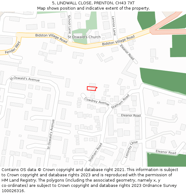 5, LINDWALL CLOSE, PRENTON, CH43 7XT: Location map and indicative extent of plot