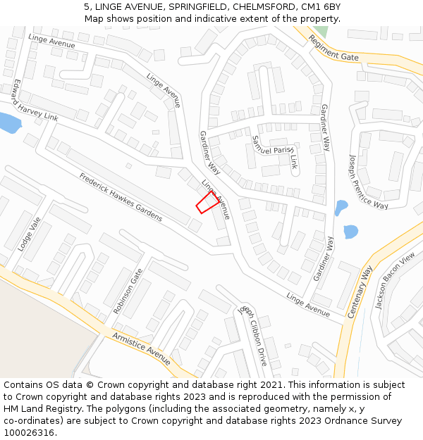 5, LINGE AVENUE, SPRINGFIELD, CHELMSFORD, CM1 6BY: Location map and indicative extent of plot